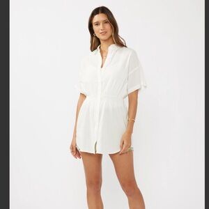Love Stitch  Sheer Drop Shoulder  Cotton Button Down Smocked Tunic